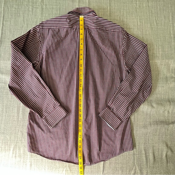 Izod Dress Shirt Mens Size Small 15.5 Slim Fit Red White Blue Gingham Checkered - Picture 13 of 15